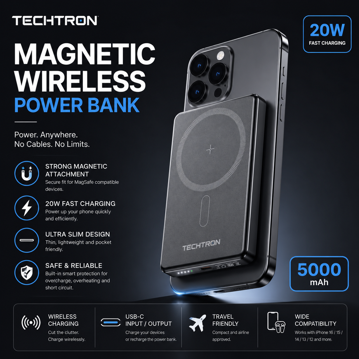 MagSnap Pro™ 20W Magnetic Wireless Power Bank